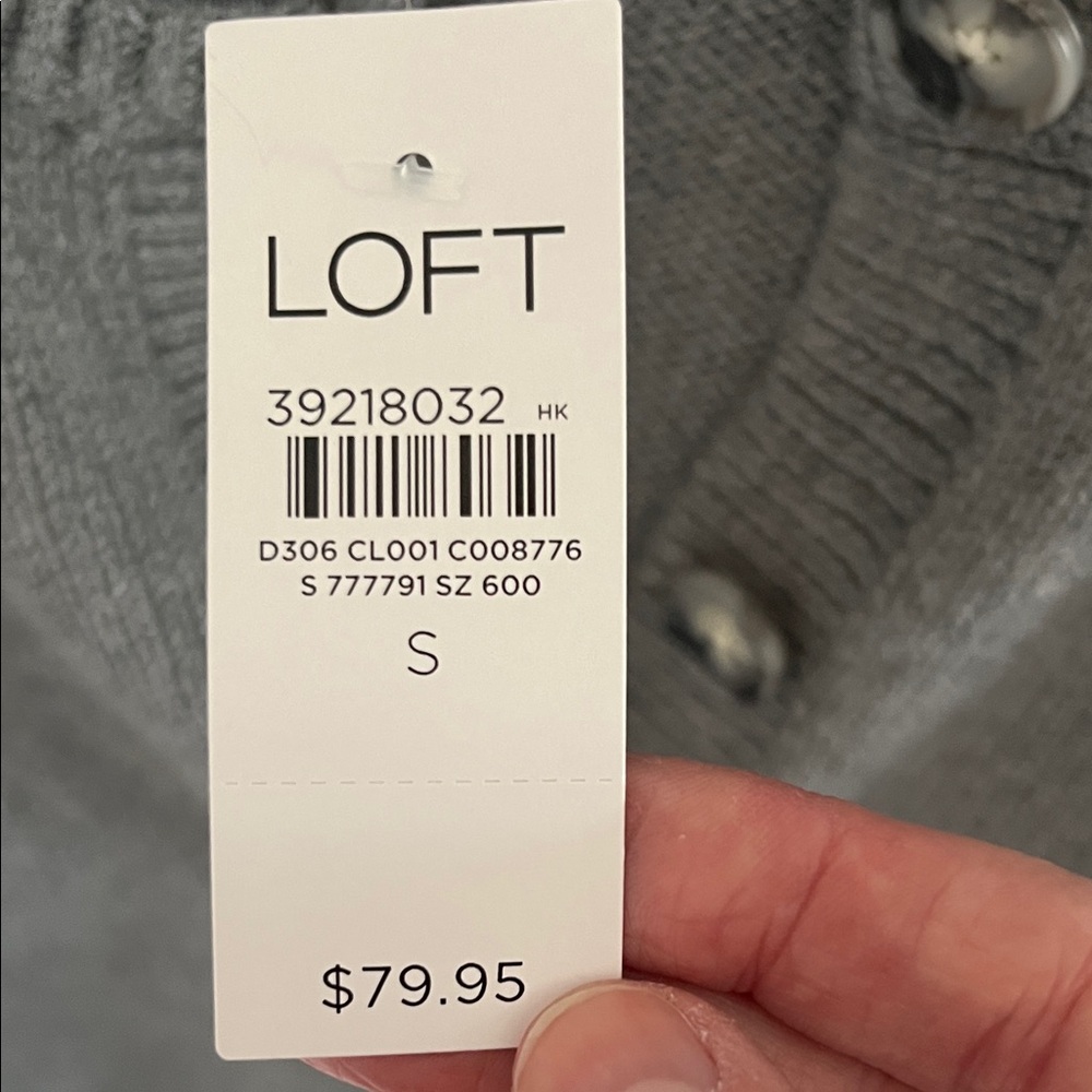 LOFT Gray Rib-Trim Button Cardigan - Picture 2 of 3